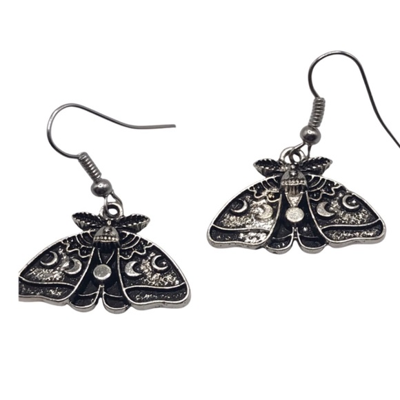 a_fire_inside Jewelry - Luna Moth with lunar cycle earrings